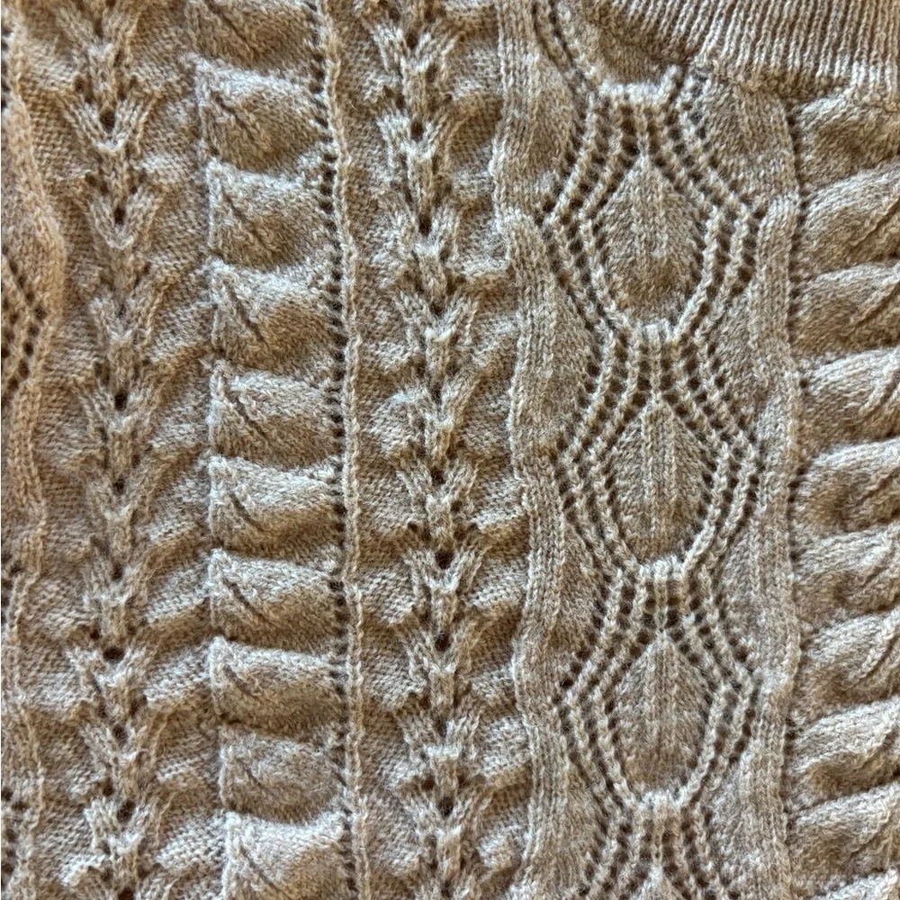 DemyLee X J. Crew Camel Cable Knit Wool Sweater Puff Sleeve Pullover XXS